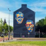 Fresque murale à Utrecht avec les portraits des deux champions néerlandais Joop Zoetemelk et Jan Janssen par l'illustrateur Daniel Roozendaal pour le passage du Tour de France 2015.